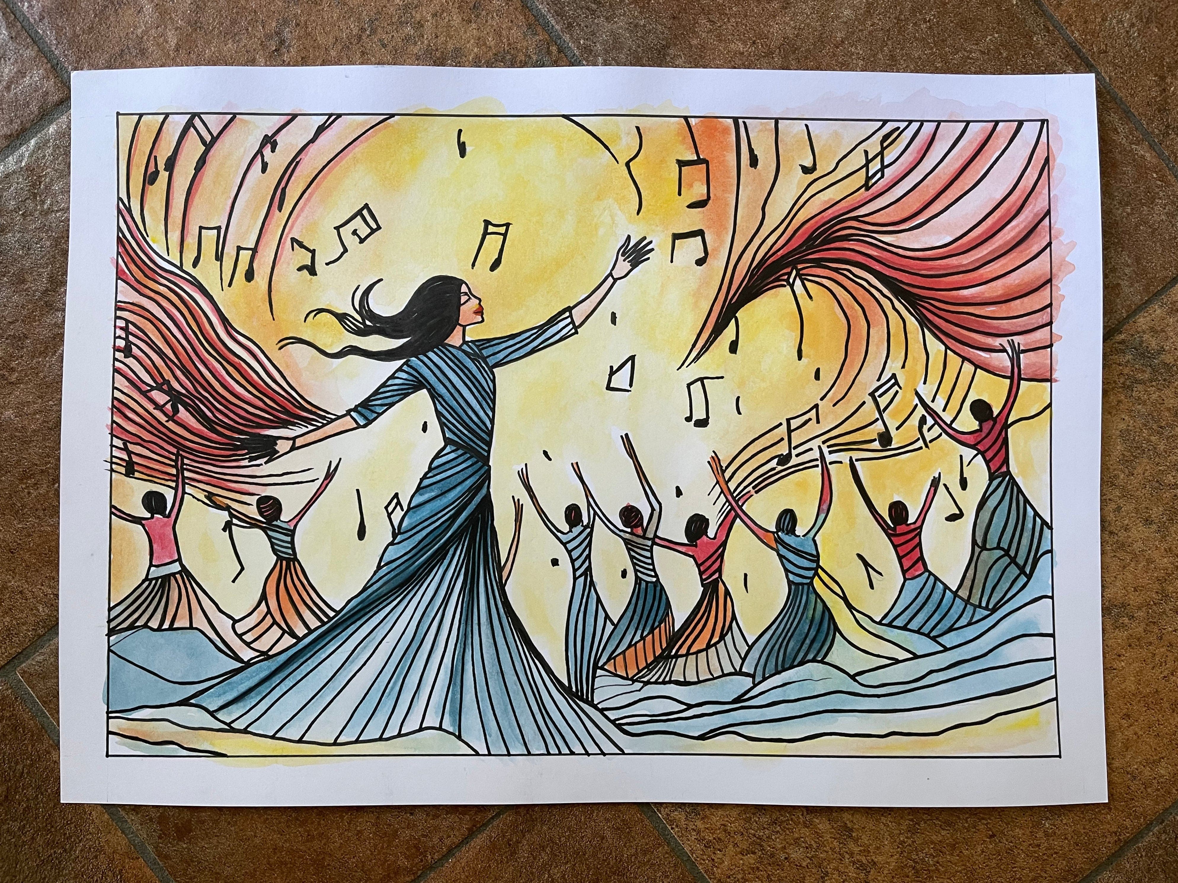 A Symphony of Dance | Pen and Ink Watercolor Painting - Image 3