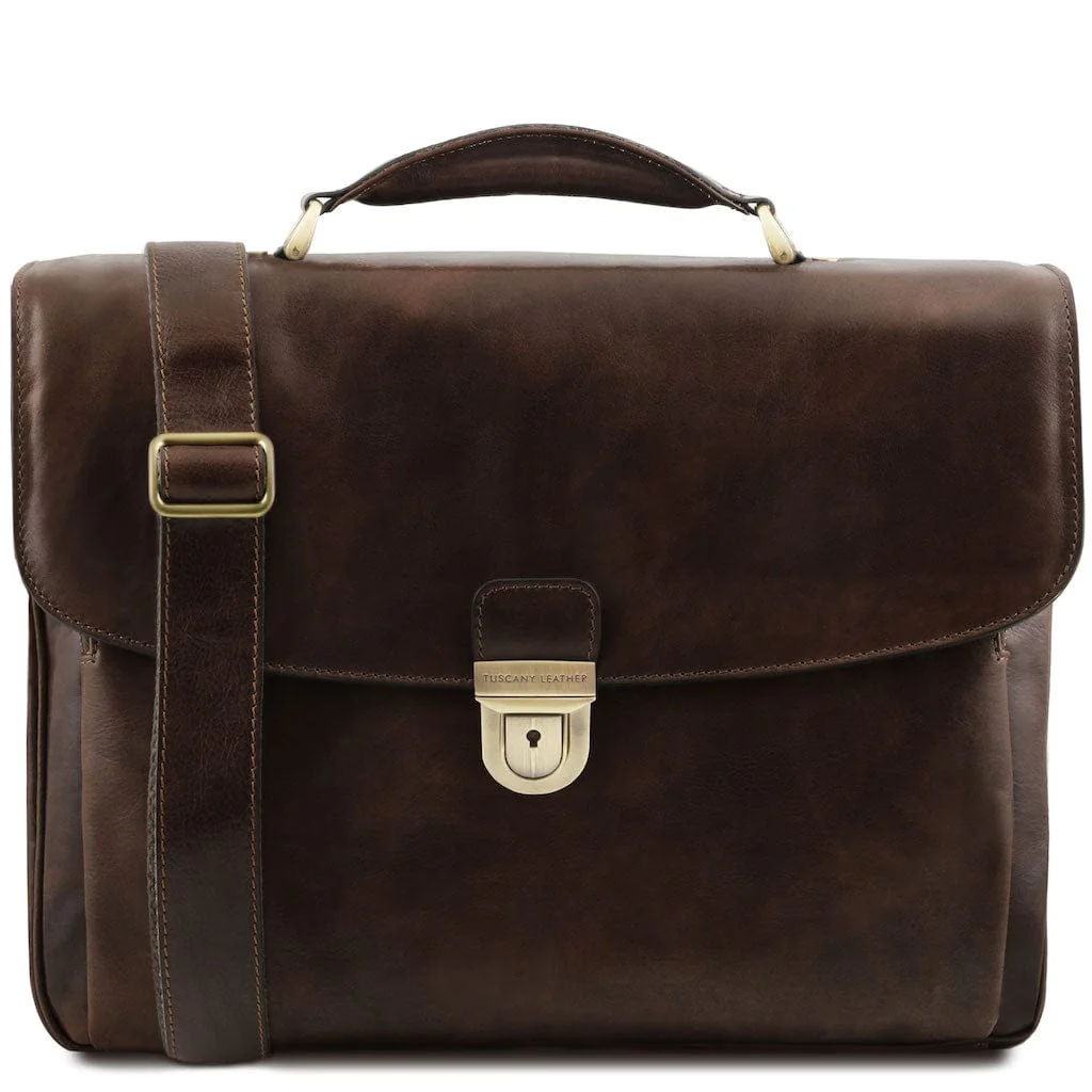 Alessandria - Matte leather multi compartment laptop briefcase | TL142067 - Image 29