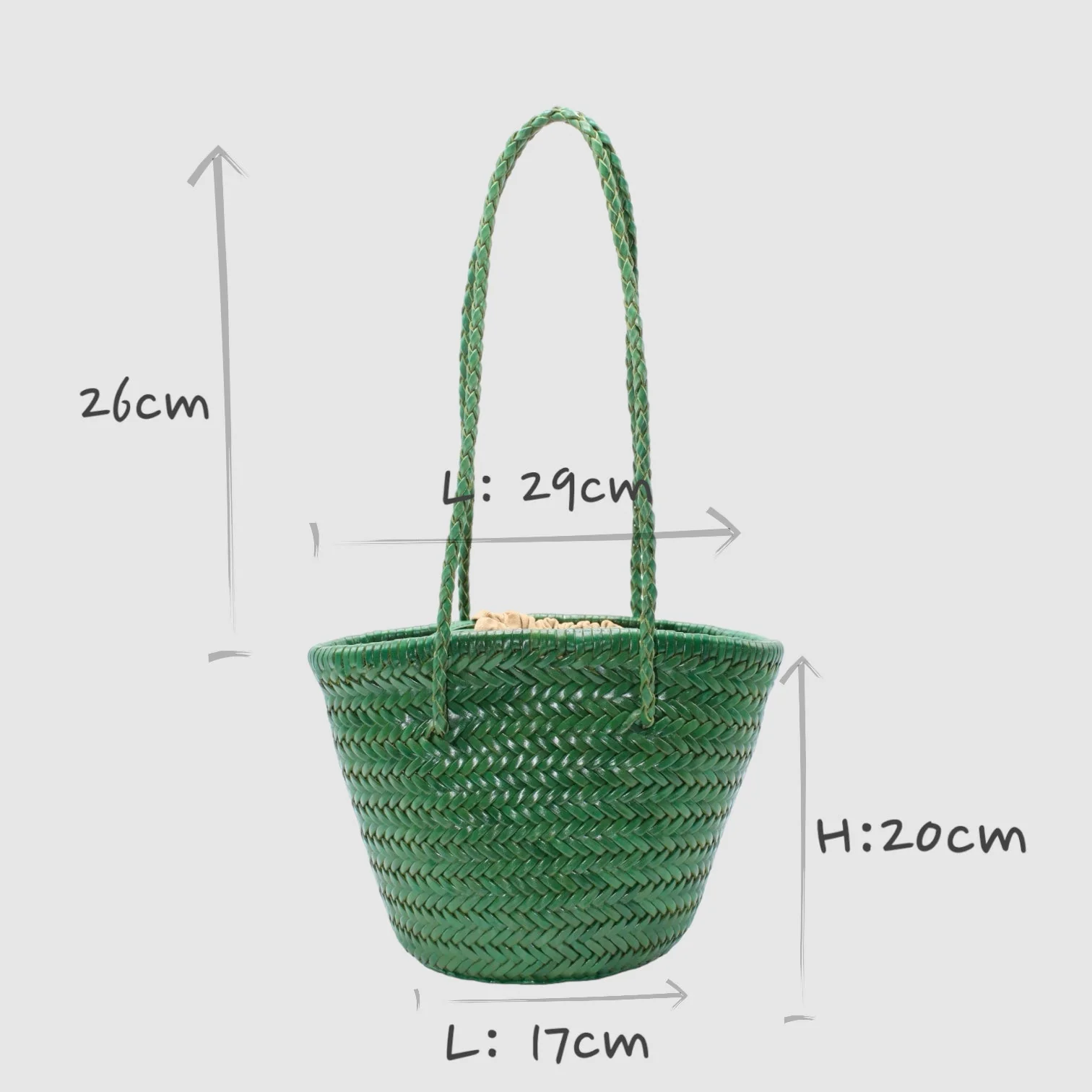 Carmel - Hand Woven Full-Grain Leather Bucket Bag Green - Image 7