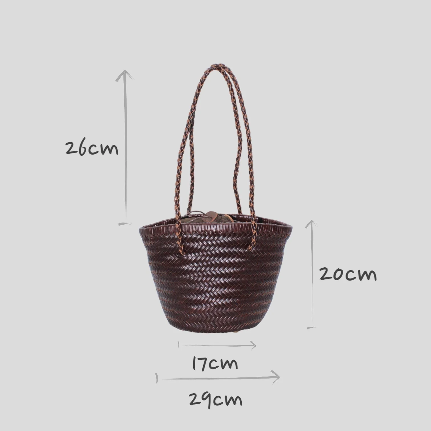 Carmel- Hand Woven Leather Shoulder Bucket Bag Chocolate - Image 5