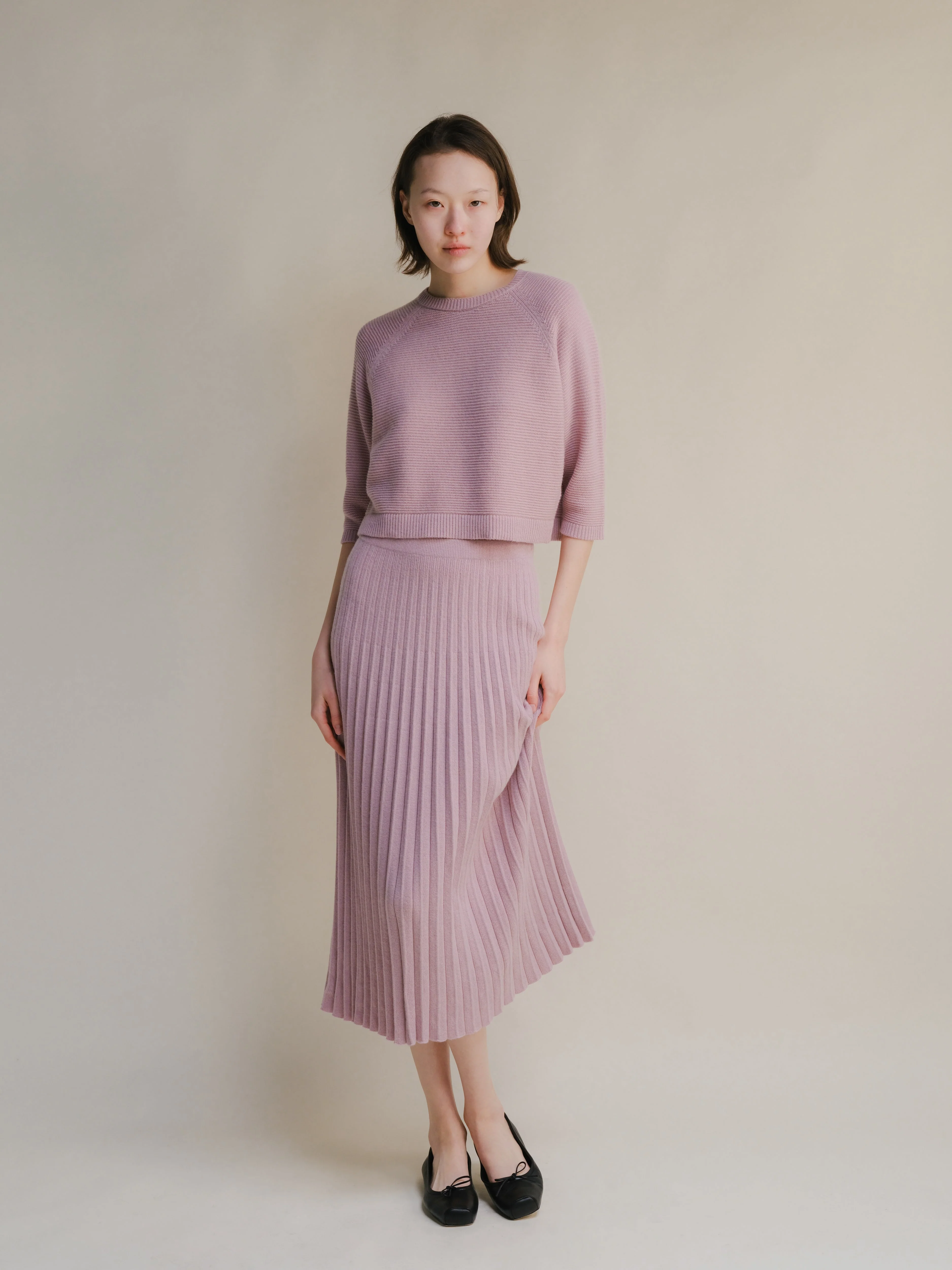 Cashmere Mix Cropped 3/4 Sleeve Pullover - Image 11