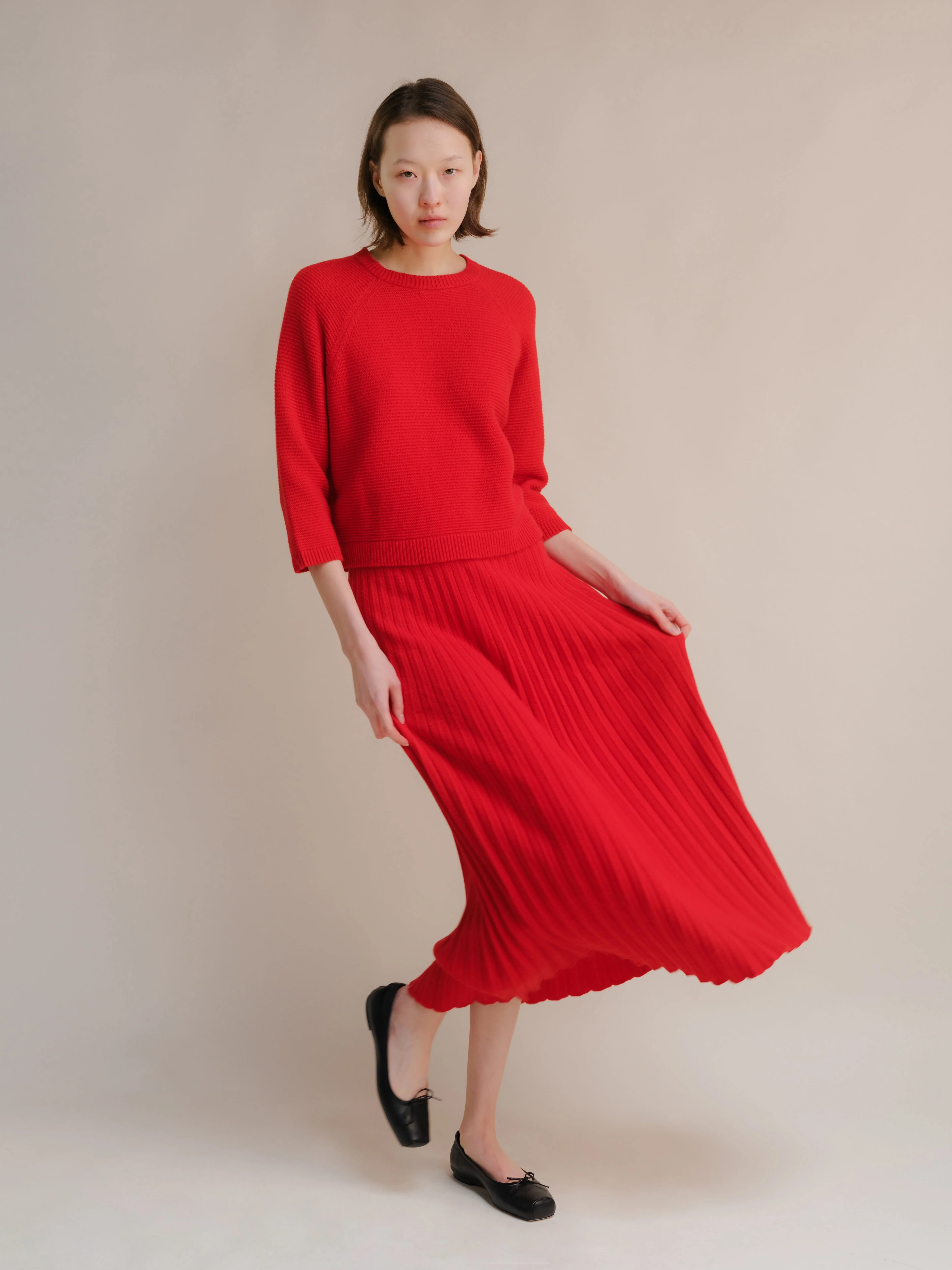 Cashmere Mix Cropped 3/4 Sleeve Pullover - Image 13