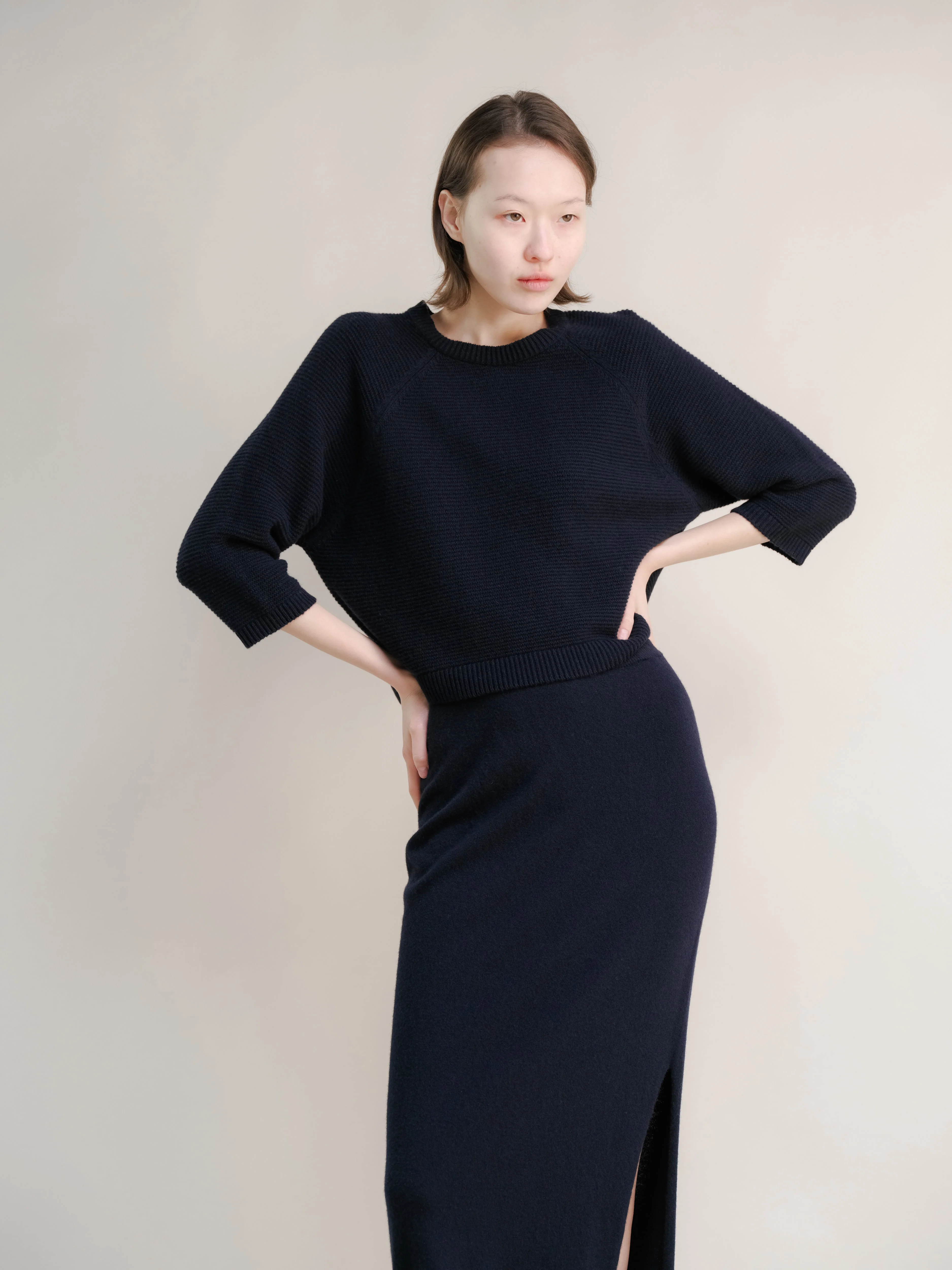 Cashmere Mix Cropped 3/4 Sleeve Pullover - Image 15