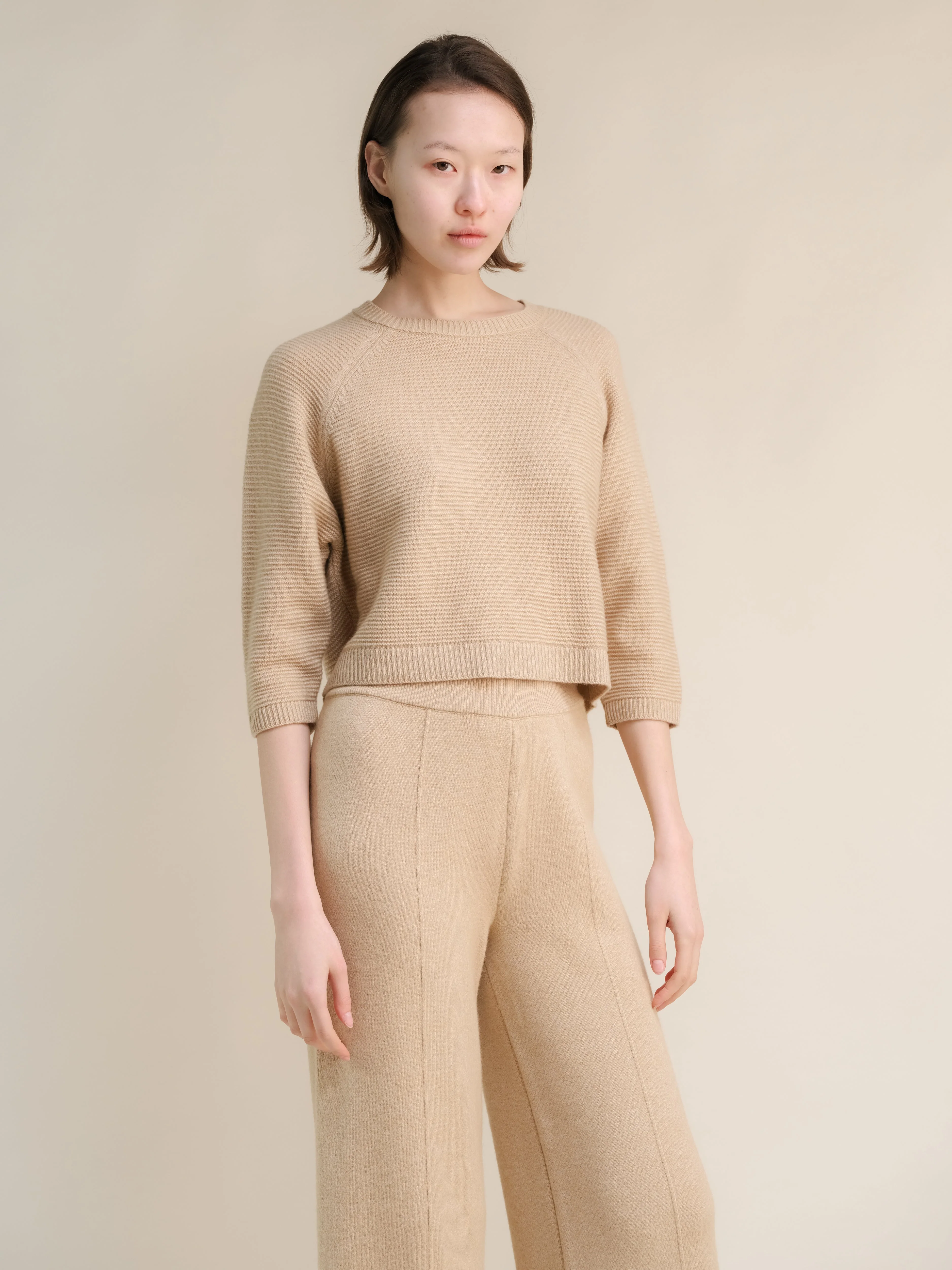 Cashmere Mix Cropped 3/4 Sleeve Pullover - Image 17
