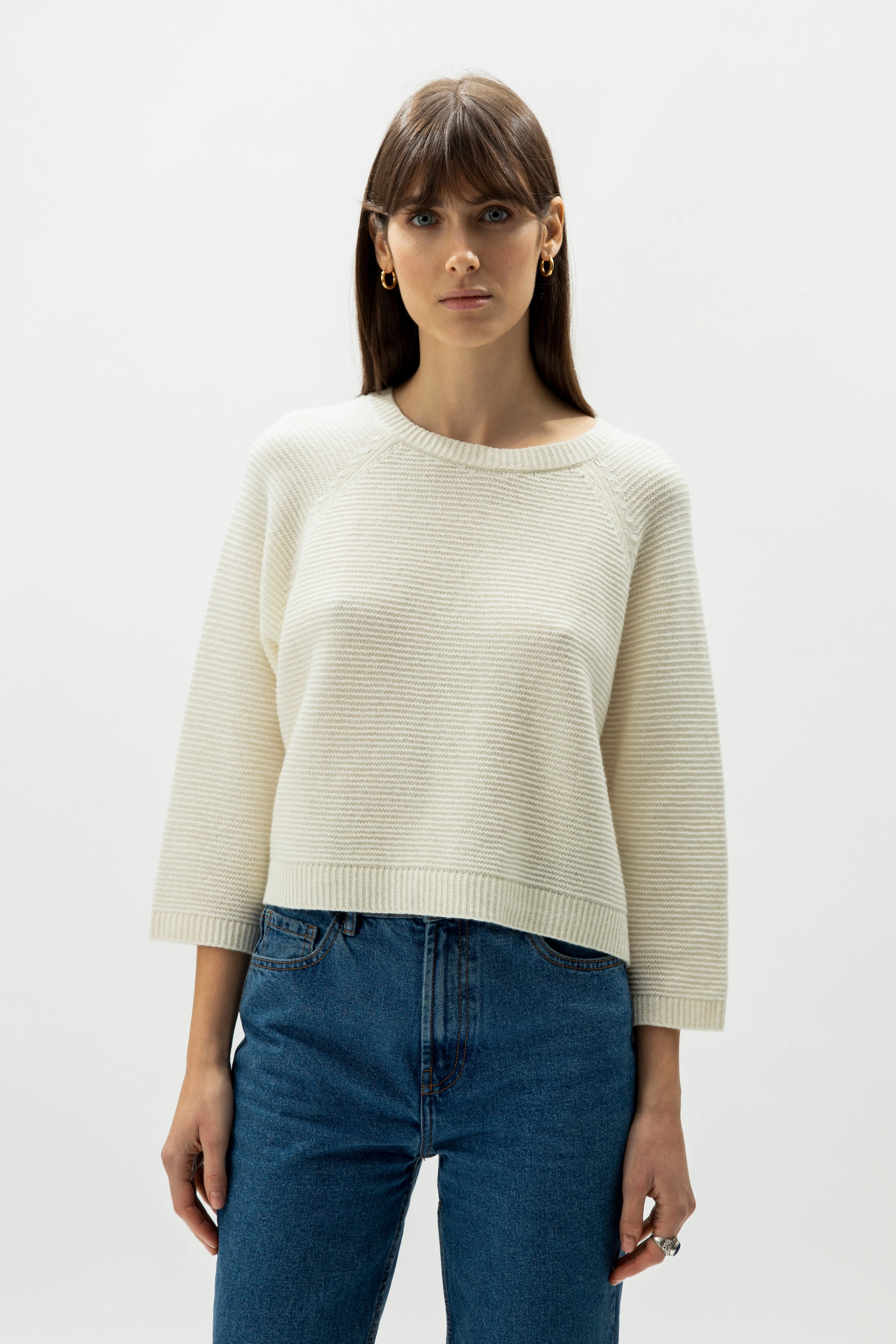 Cashmere Mix Cropped 3/4 Sleeve Pullover - Image 18