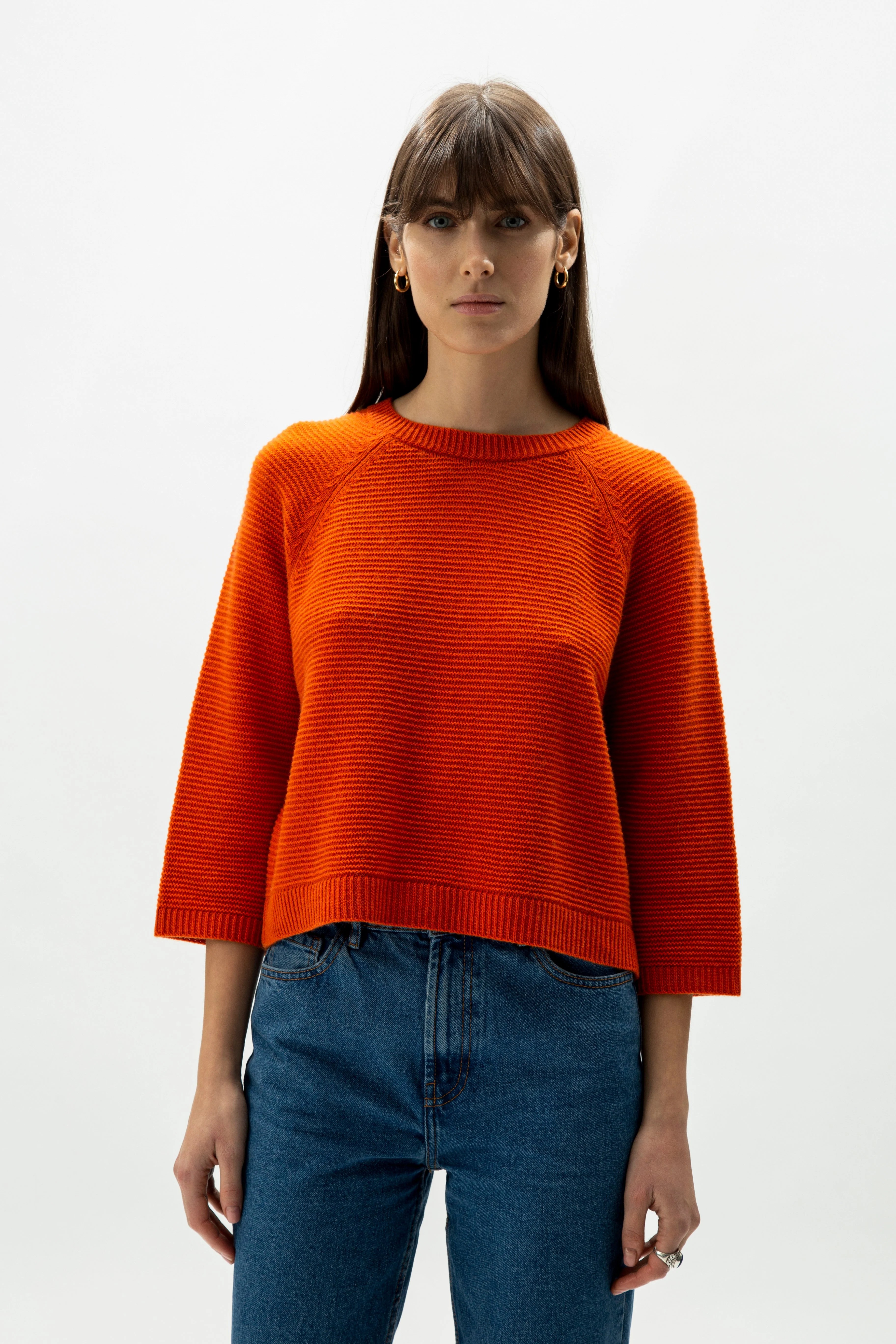 Cashmere Mix Cropped 3/4 Sleeve Pullover - Image 19