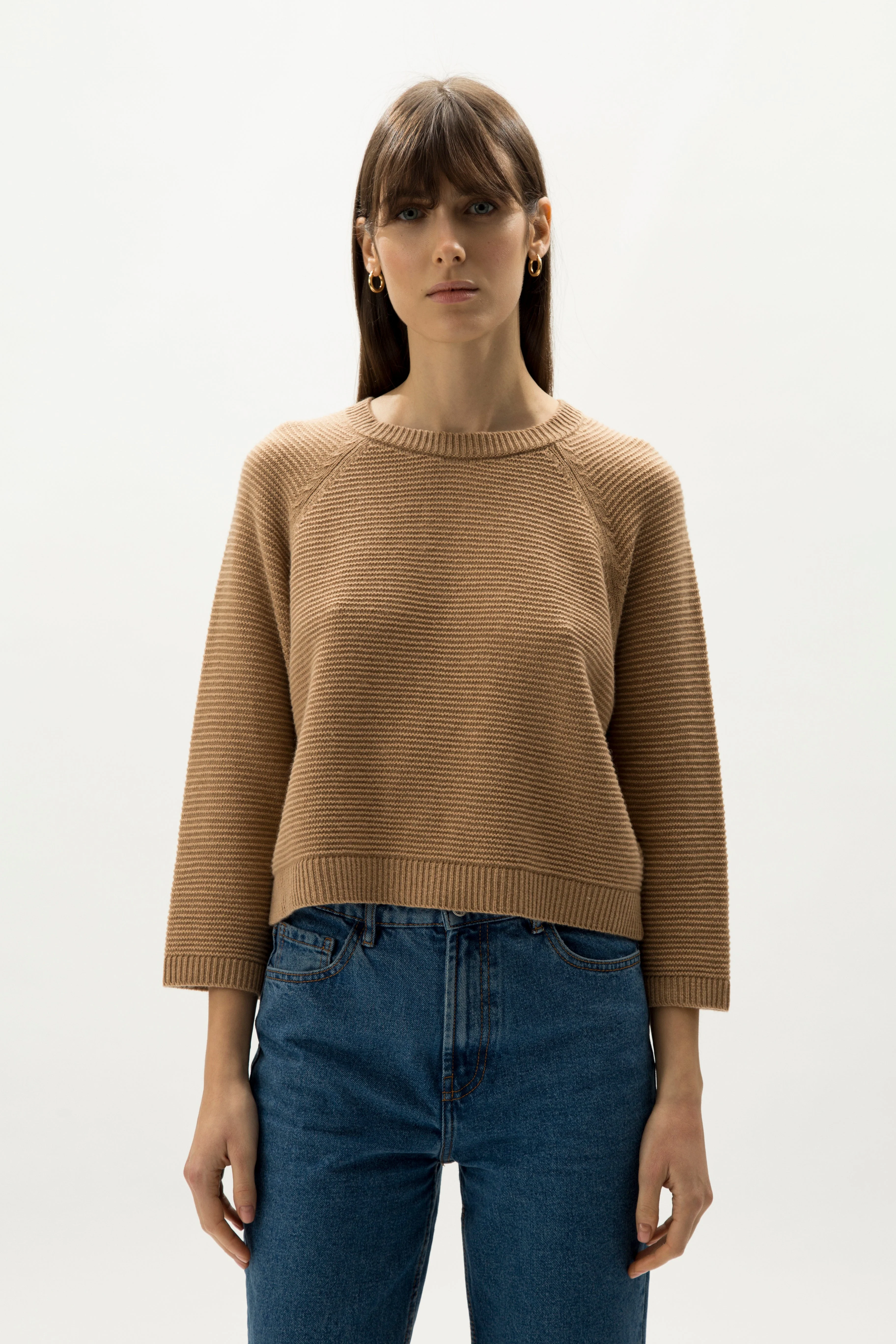 Cashmere Mix Cropped 3/4 Sleeve Pullover - Image 20