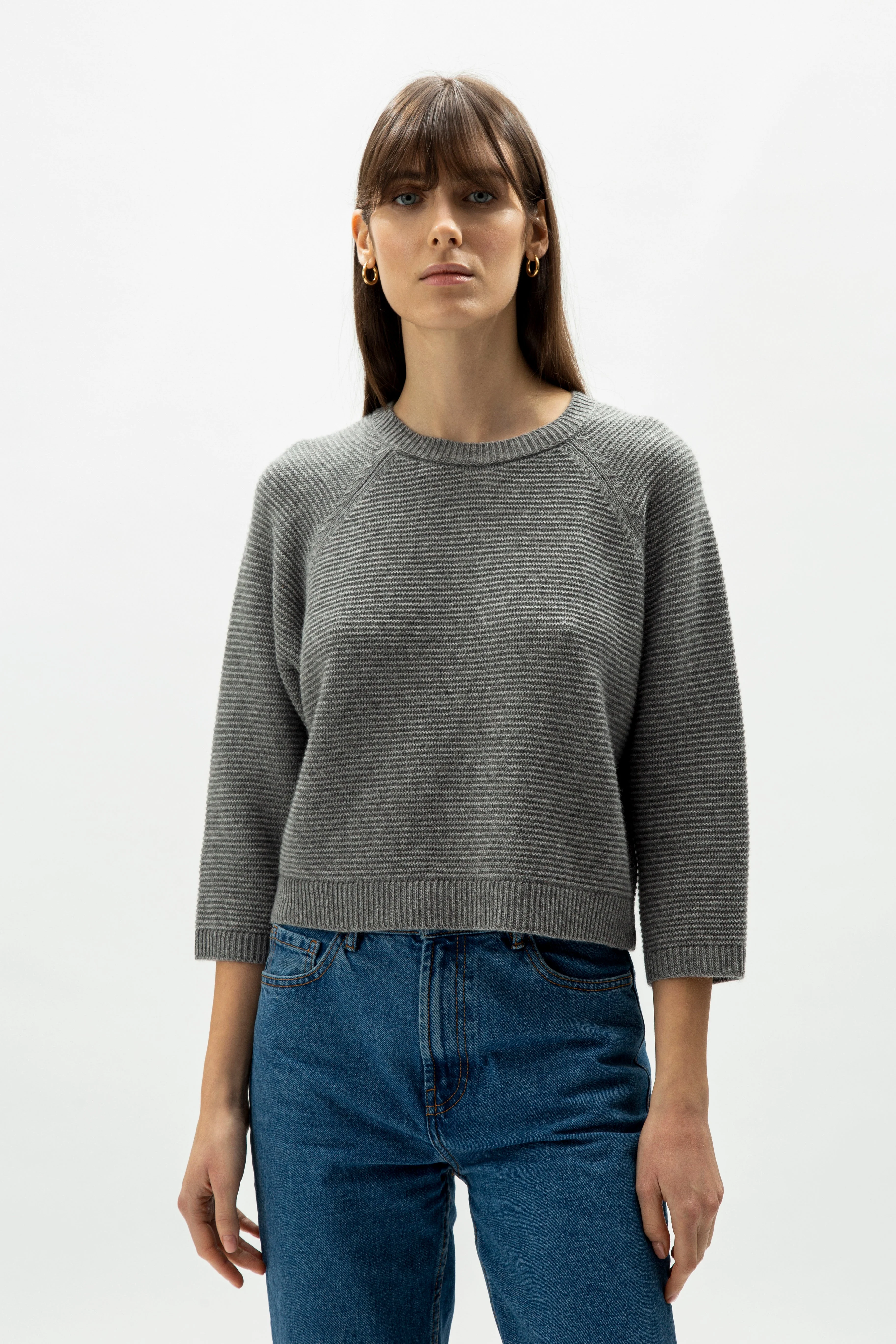 Cashmere Mix Cropped 3/4 Sleeve Pullover - Image 21