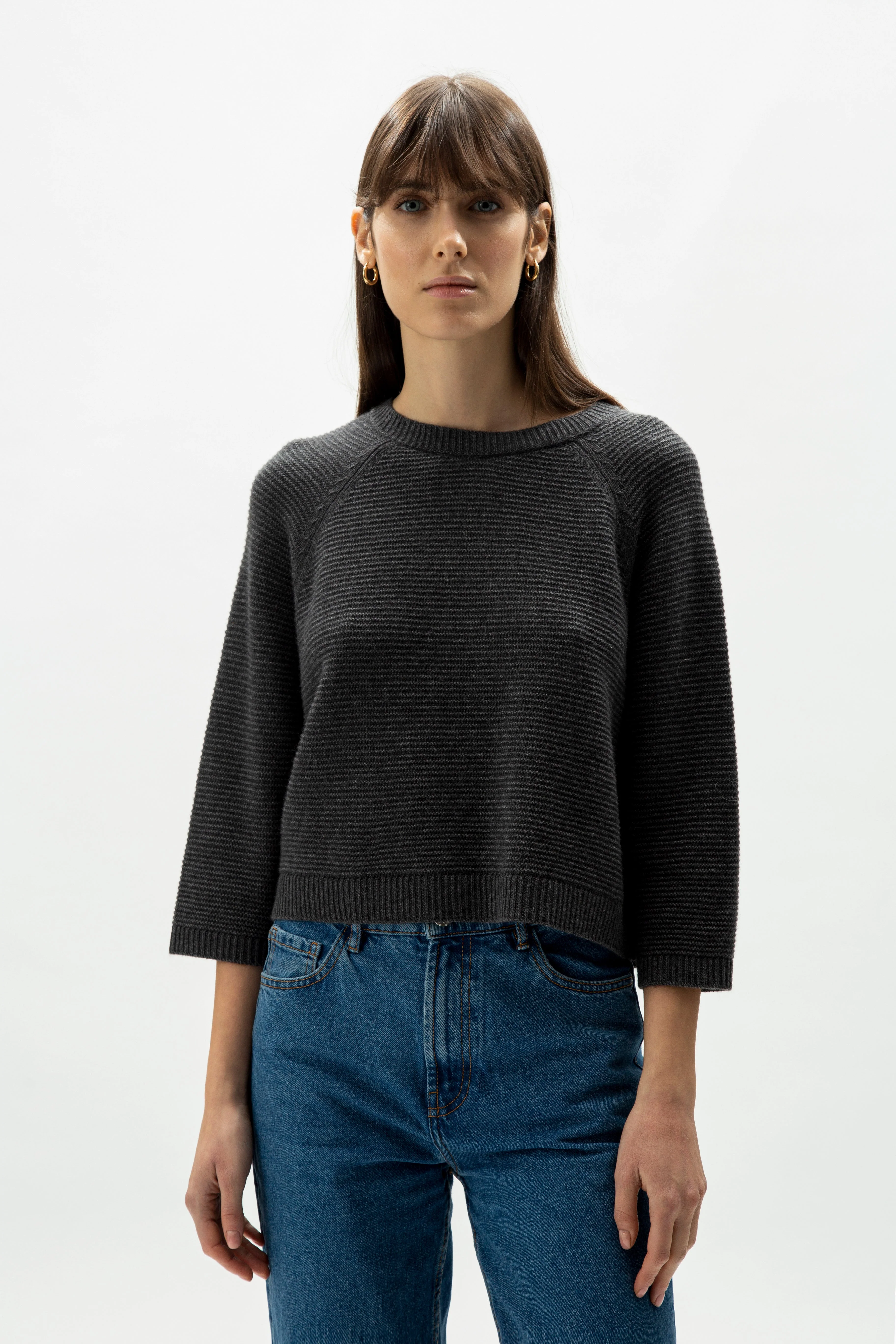 Cashmere Mix Cropped 3/4 Sleeve Pullover - Image 22