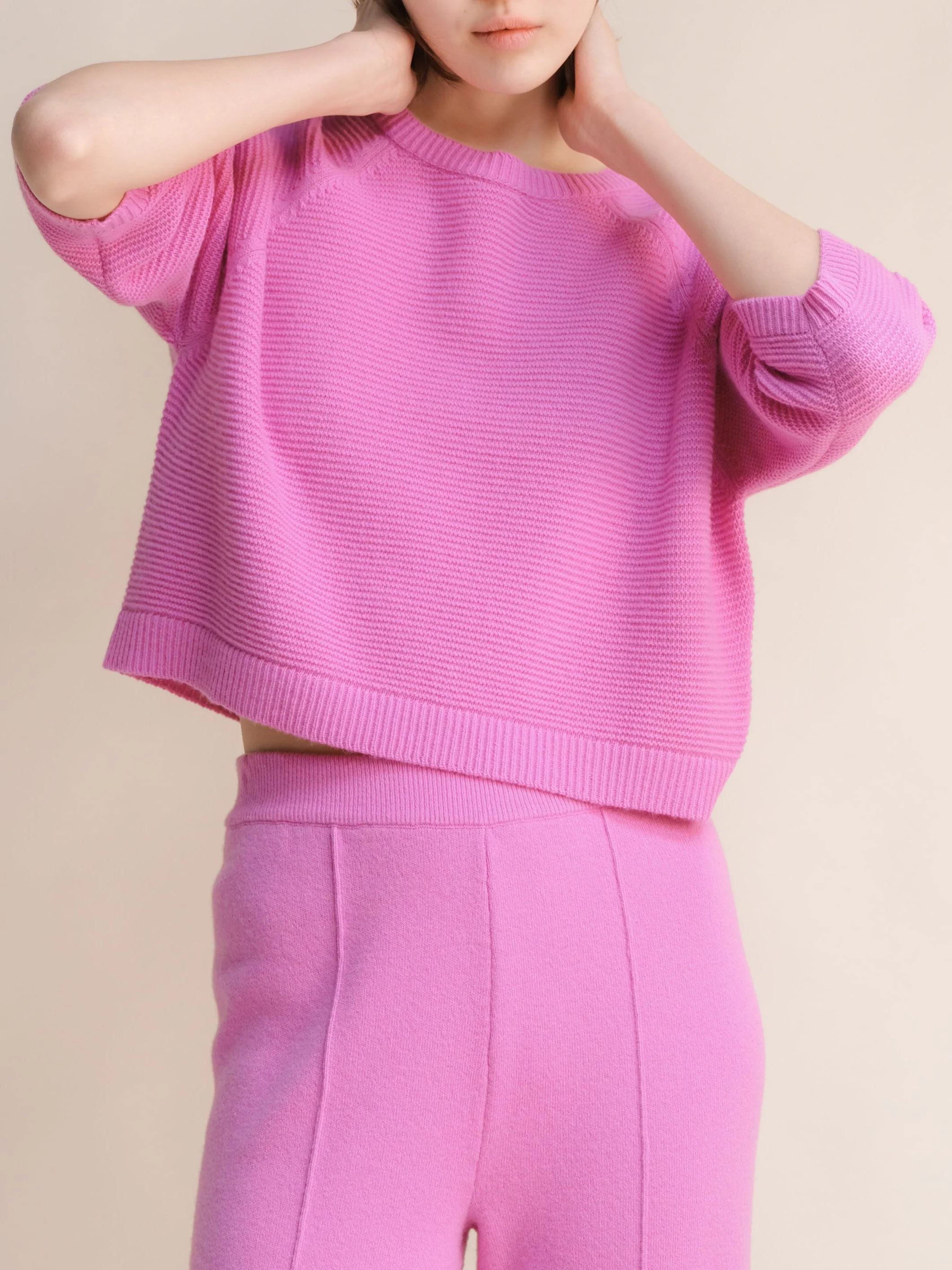 Cashmere Mix Cropped 3/4 Sleeve Pullover - Image 4