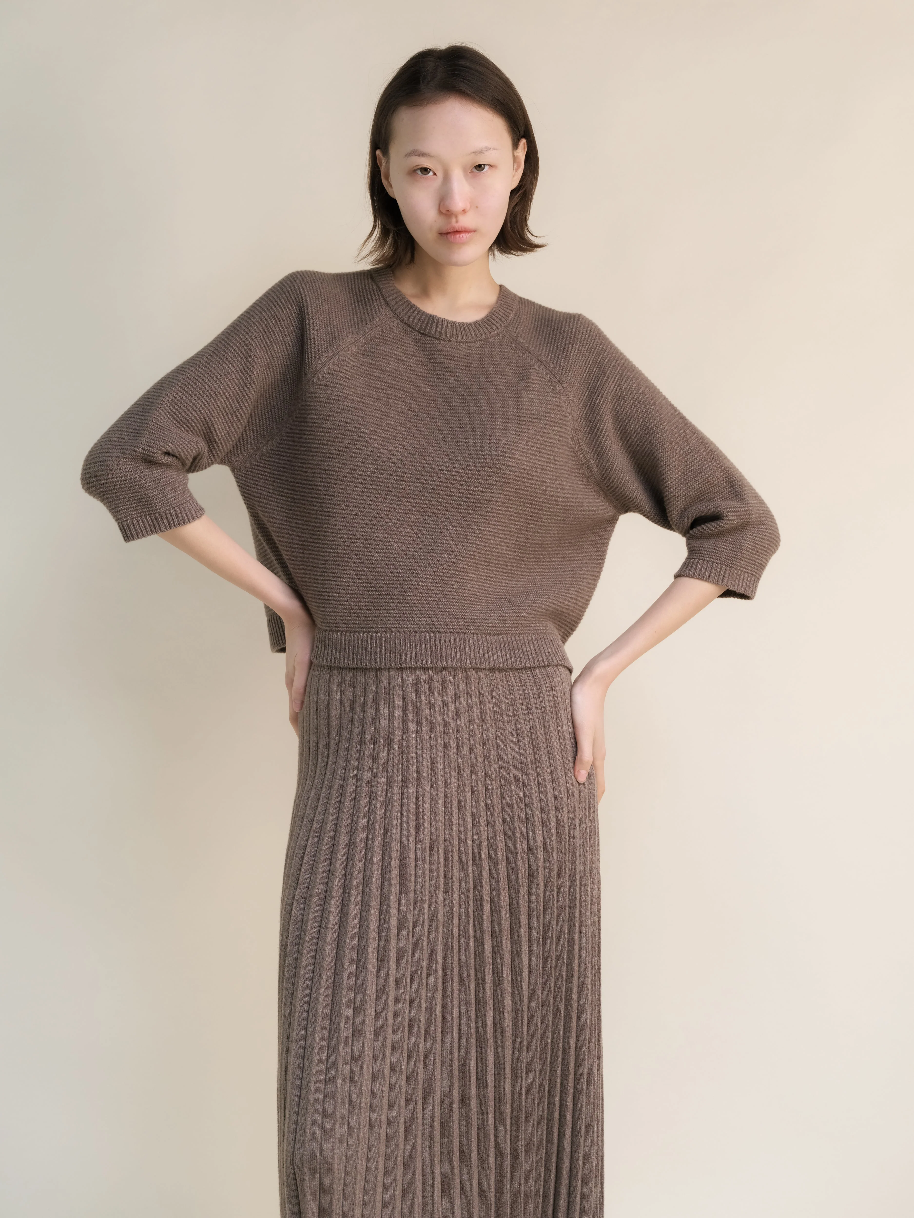 Cashmere Mix Cropped 3/4 Sleeve Pullover - Image 5