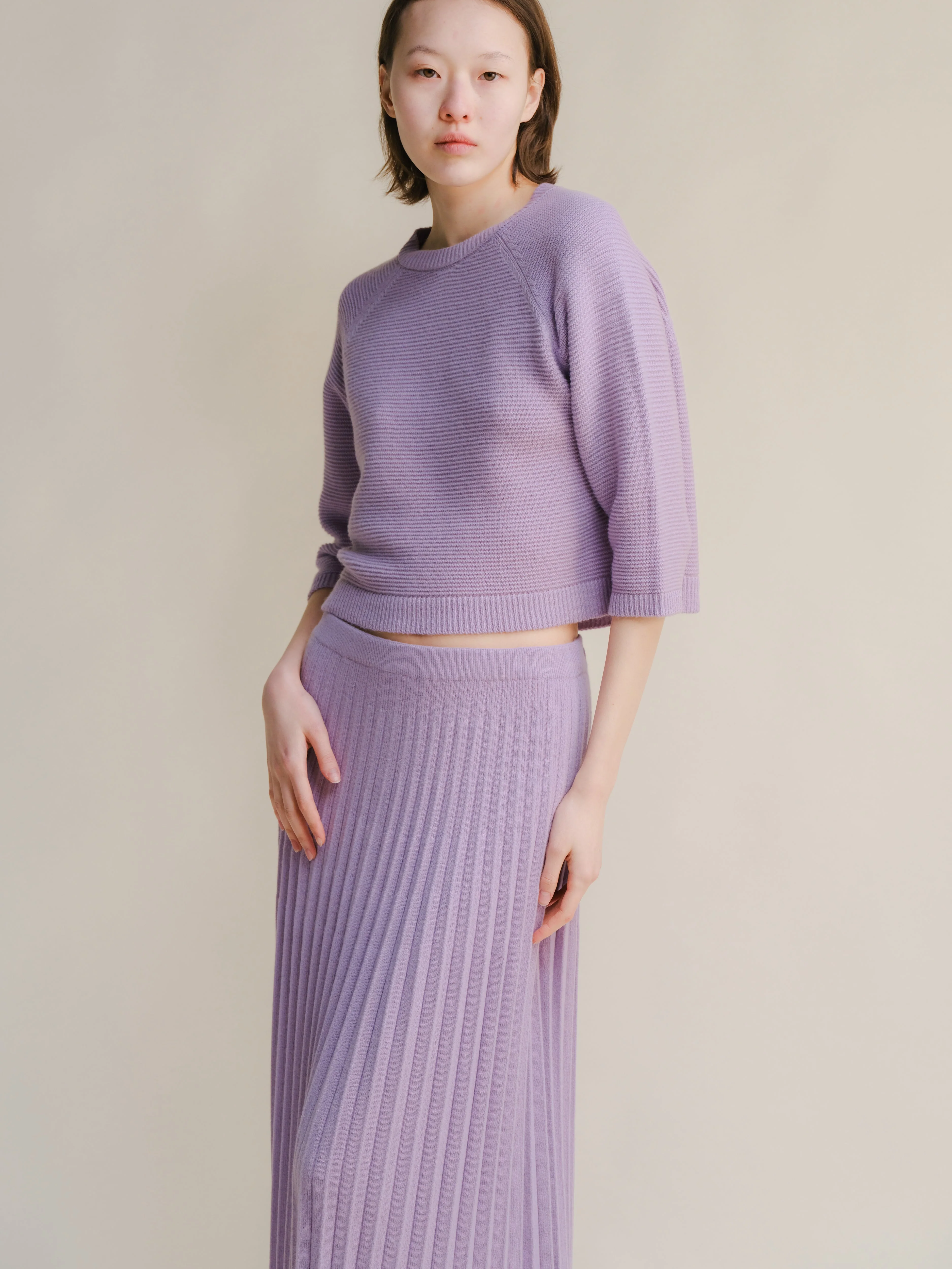 Cashmere Mix Cropped 3/4 Sleeve Pullover - Image 7