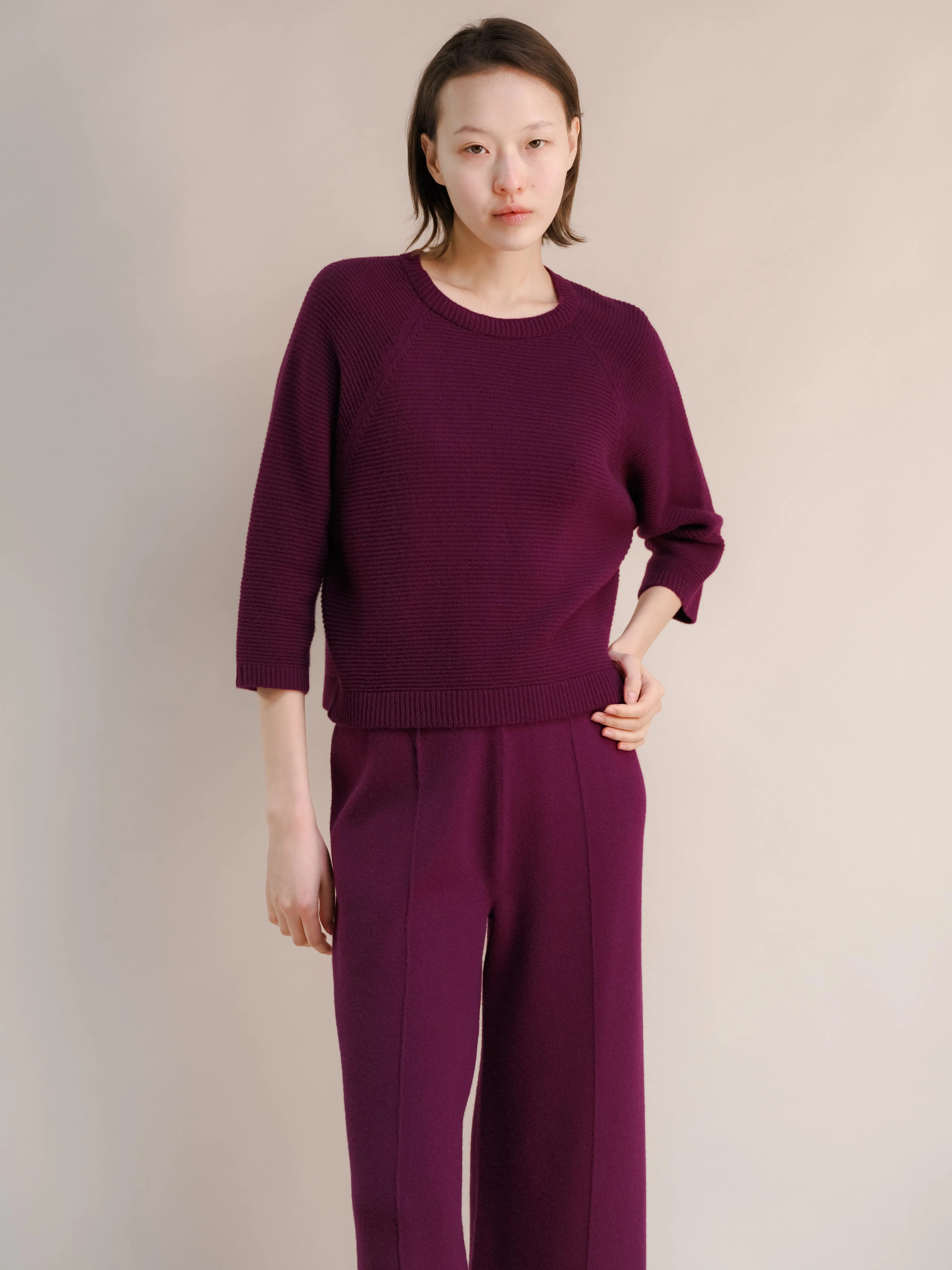 Cashmere Mix Cropped 3/4 Sleeve Pullover - Image 8