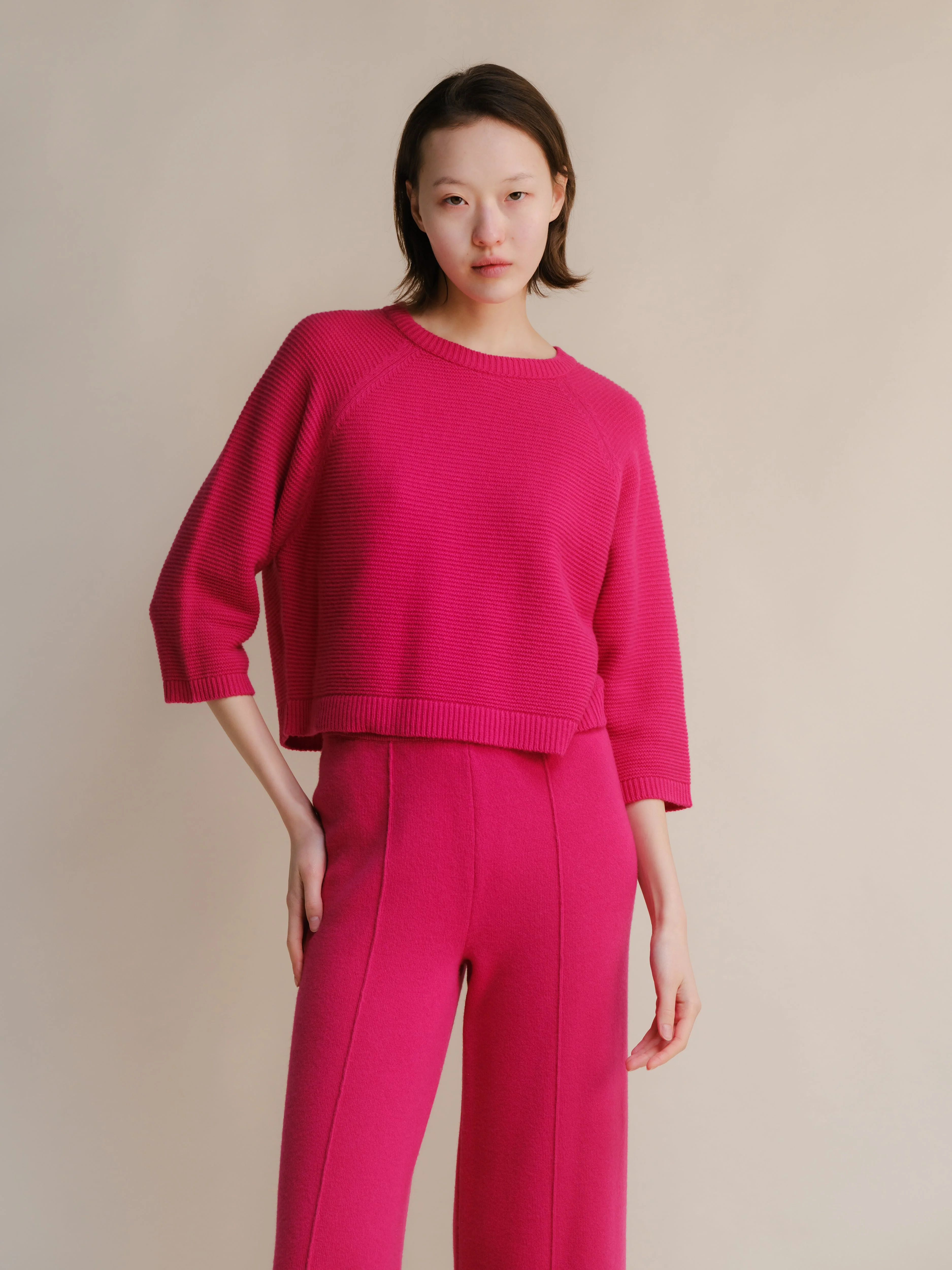Cashmere Mix Cropped 3/4 Sleeve Pullover - Image 9