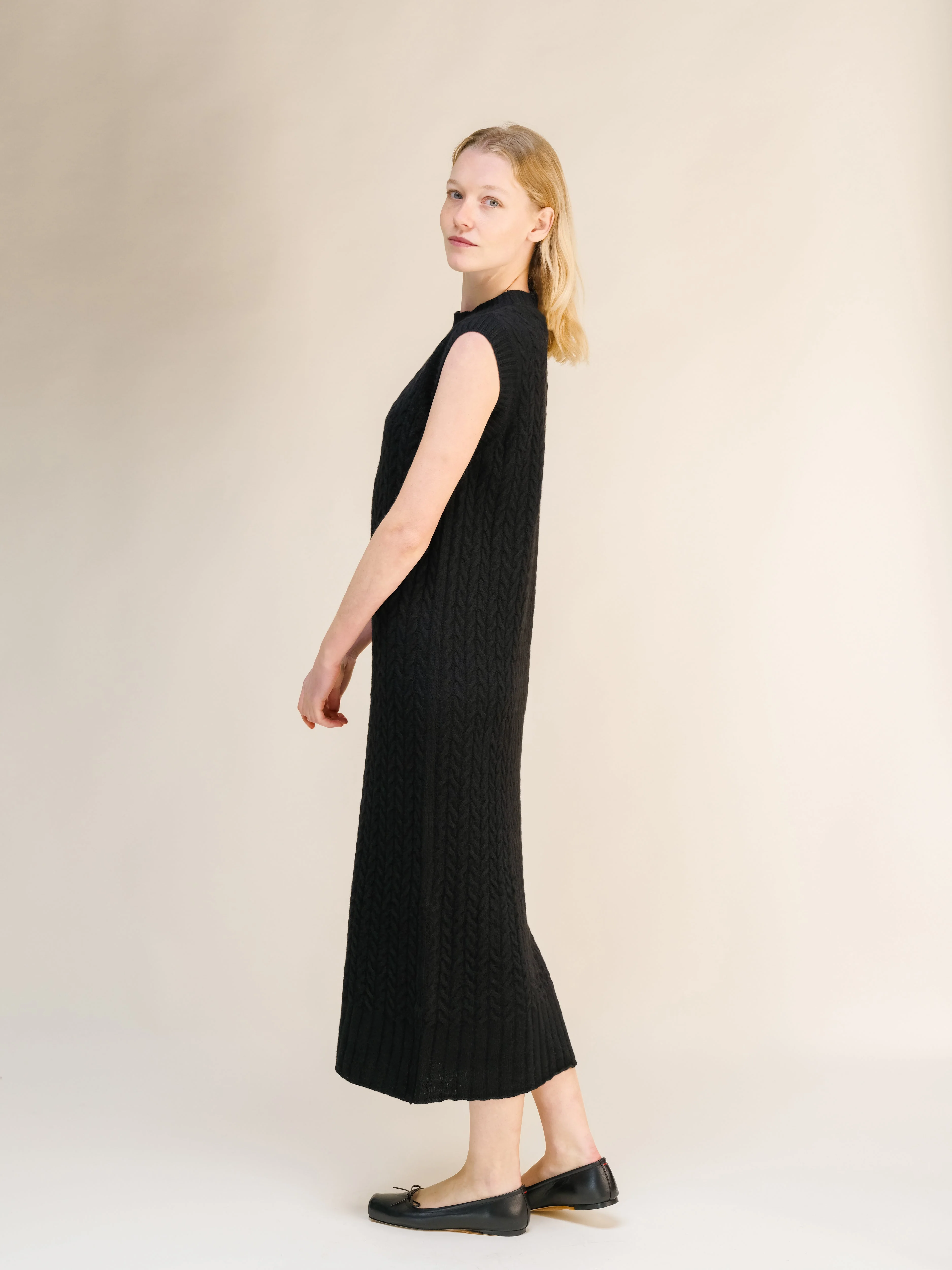 Wool & Cashmere Mix Sleeveless Cable Knit Dress - Image 3