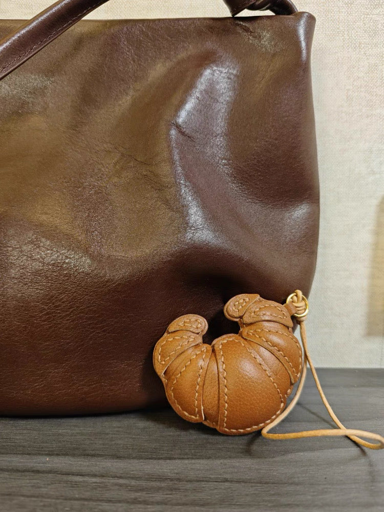 Croissant Bag Charm - Handmade Full-Grain Leather - Image 4