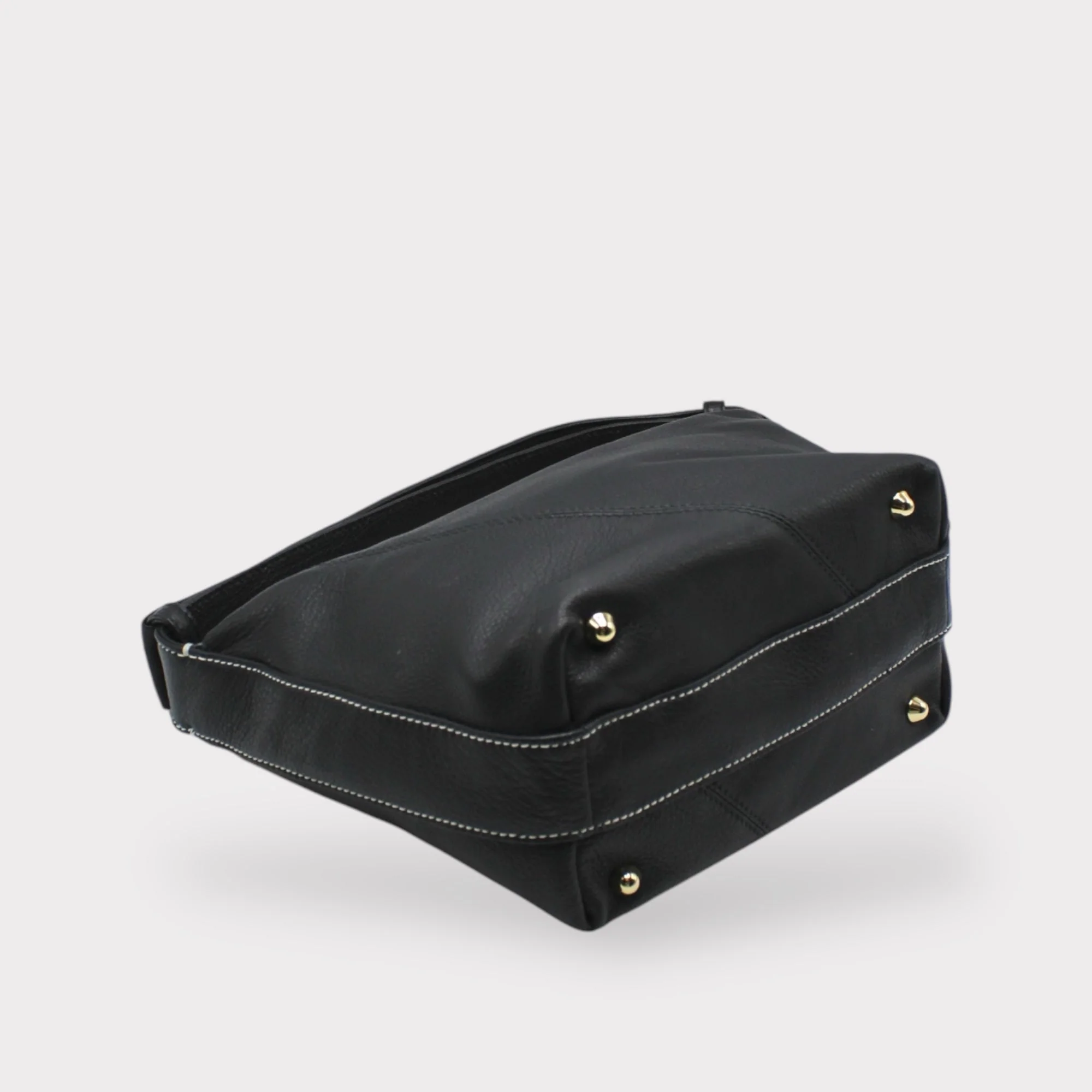 Evy - Genuine Leather Pouch Shoulder Bag - Black - Image 5