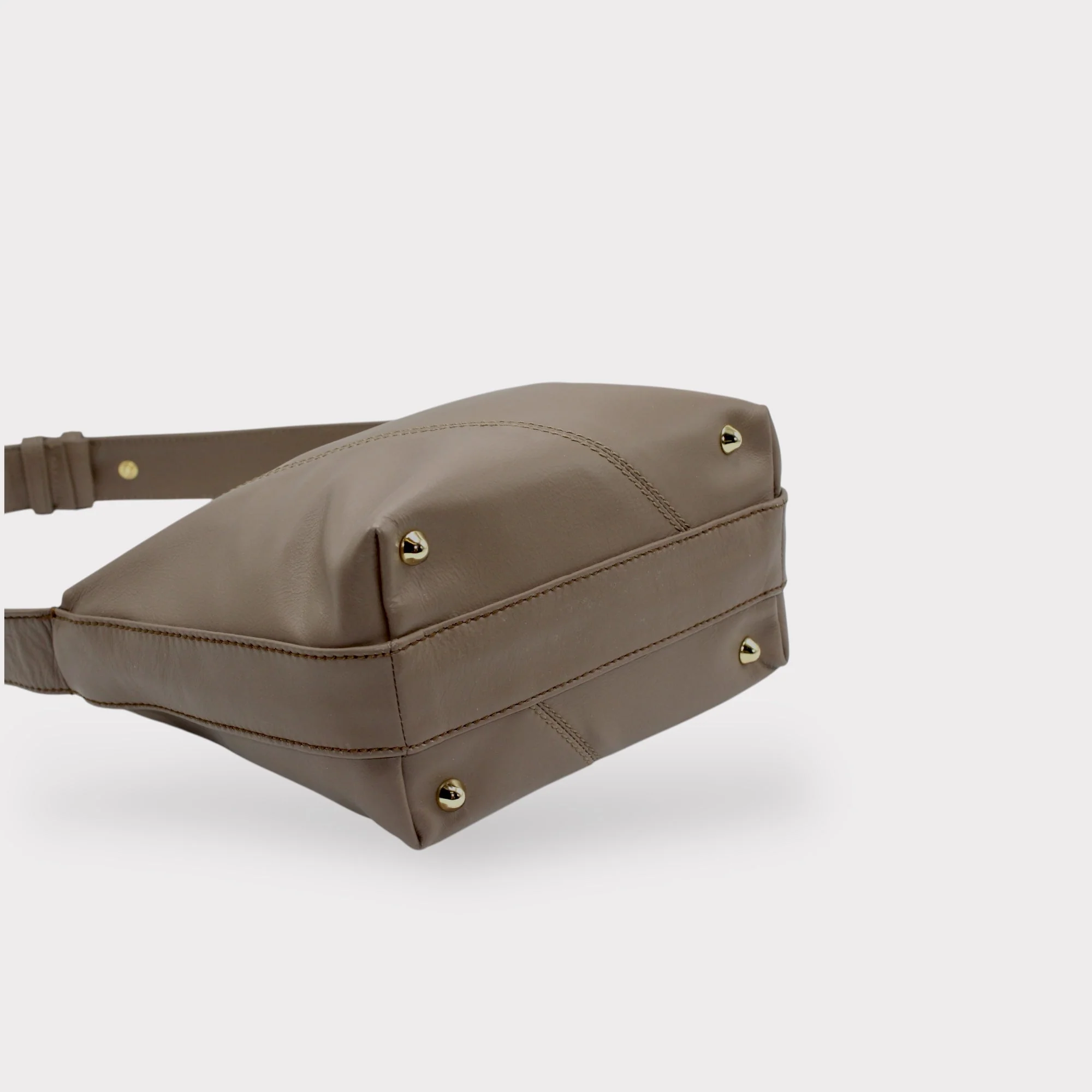 Evy - Genuine Leather Pouch Shoulder Bag - Taupe - Image 7
