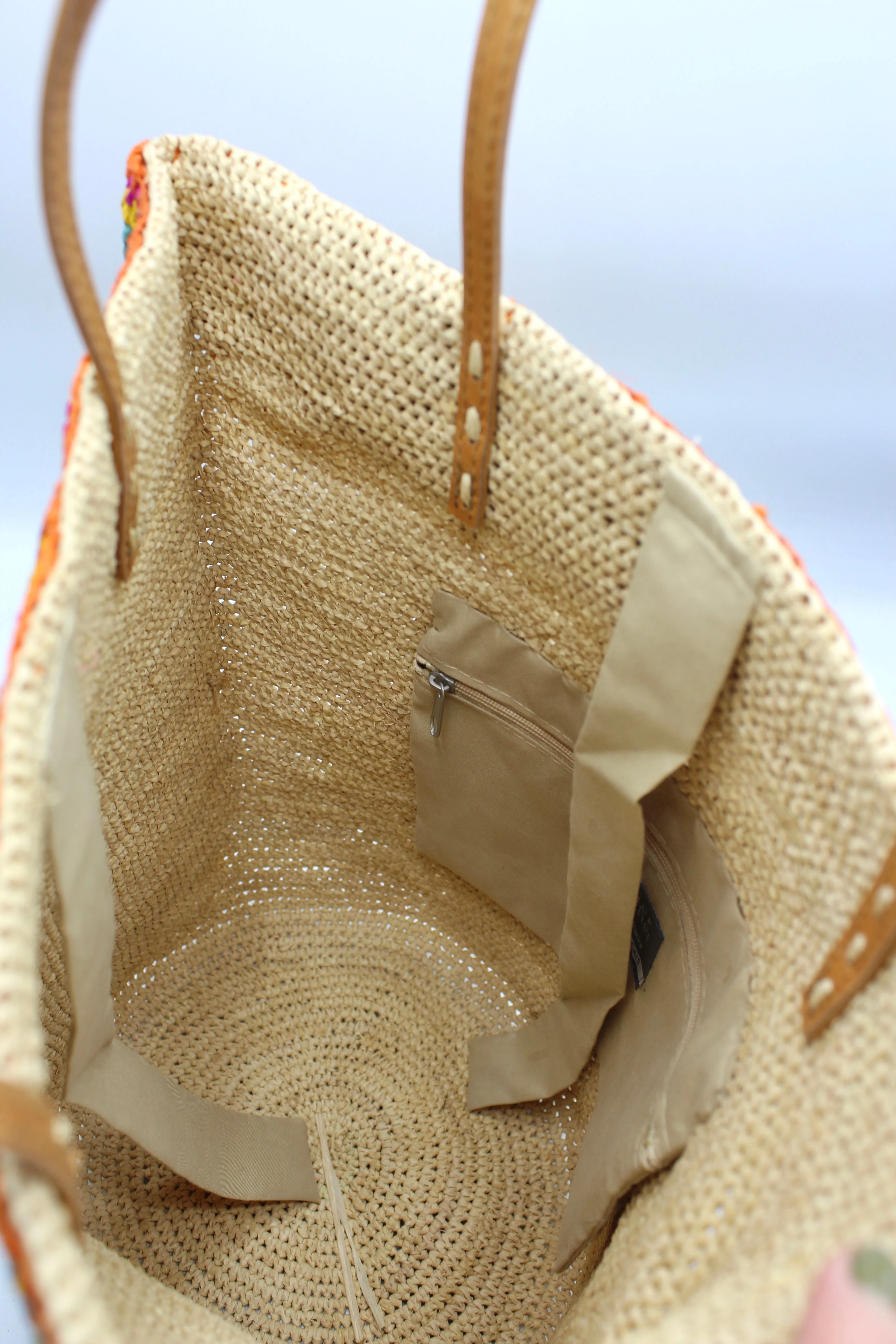 Flora - Handmade Raffia Bag with Crochet Amber Flower Band - Image 6