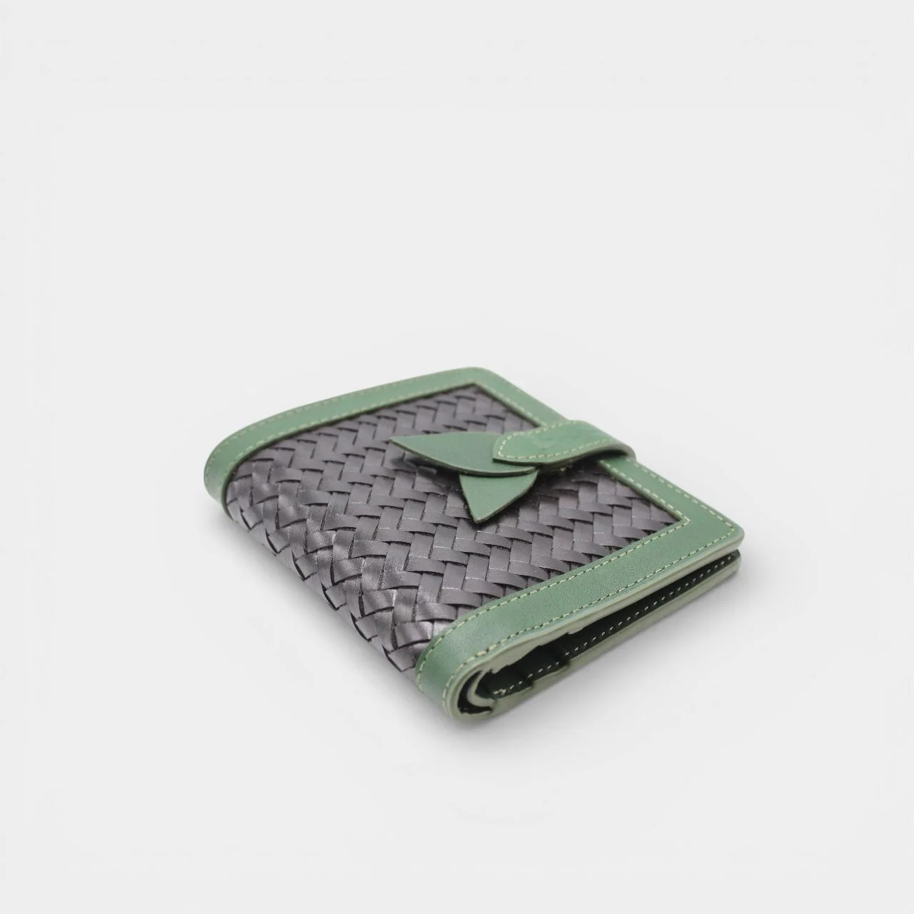 Lumi - Handwoven Leather Wallet | Green&Dark Coffee - Image 3