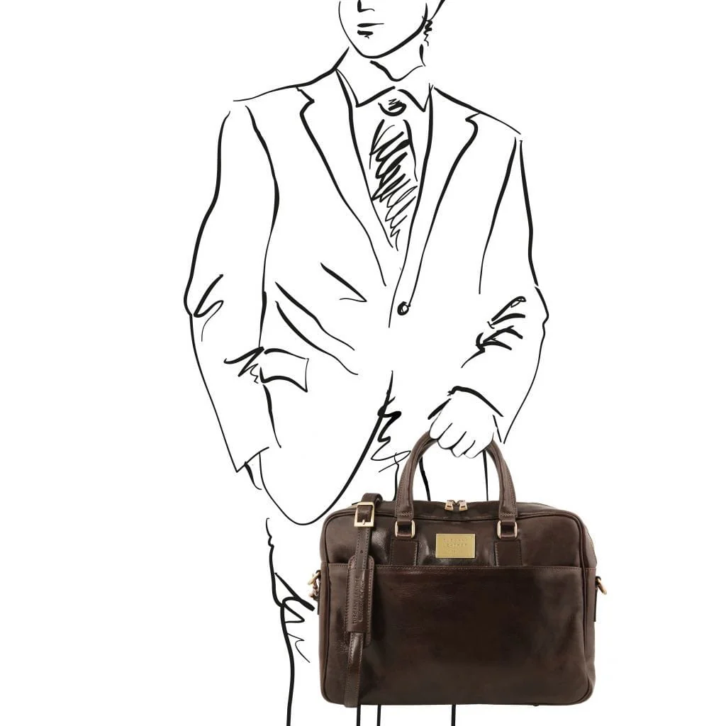 Urbino - Leather laptop briefcase - 2 compartments with front pocket | TL141894 - Image 17