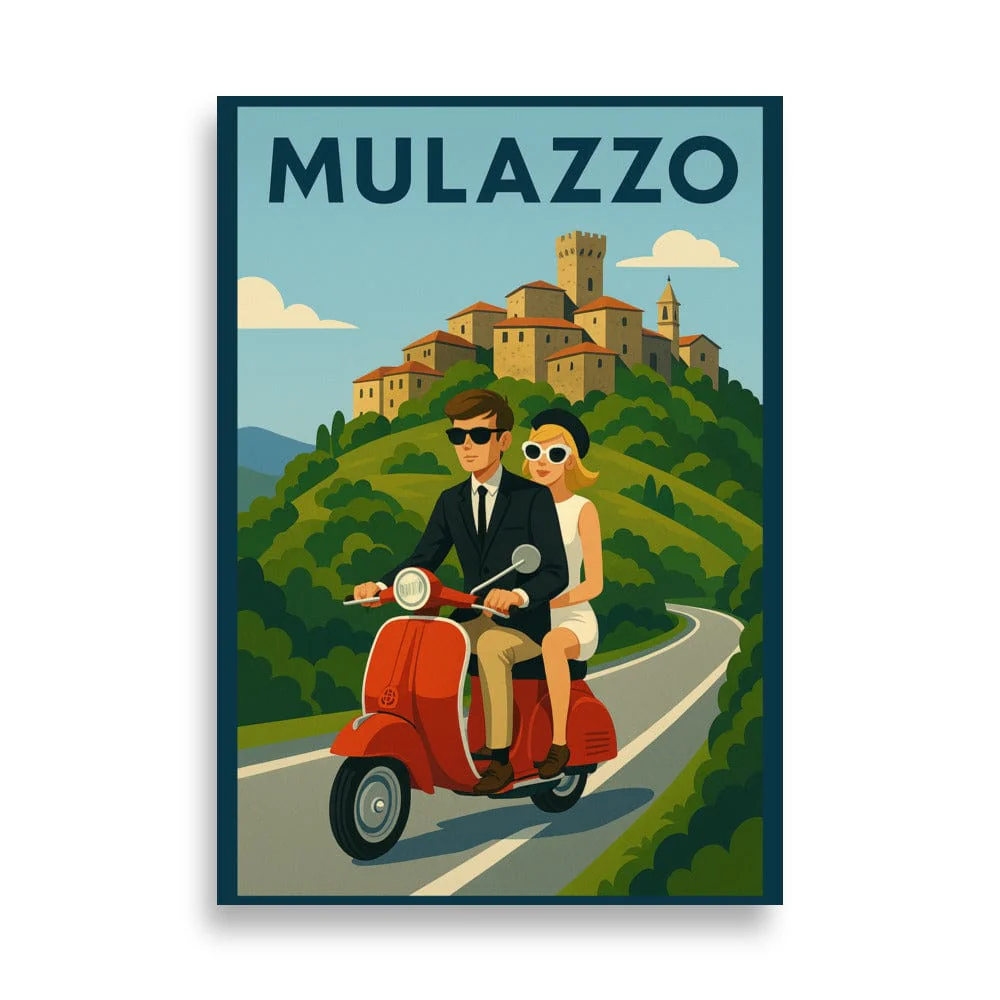 Vintage Travel Poster - Mulazzo, Italy - Couple on Vespa - Image 17