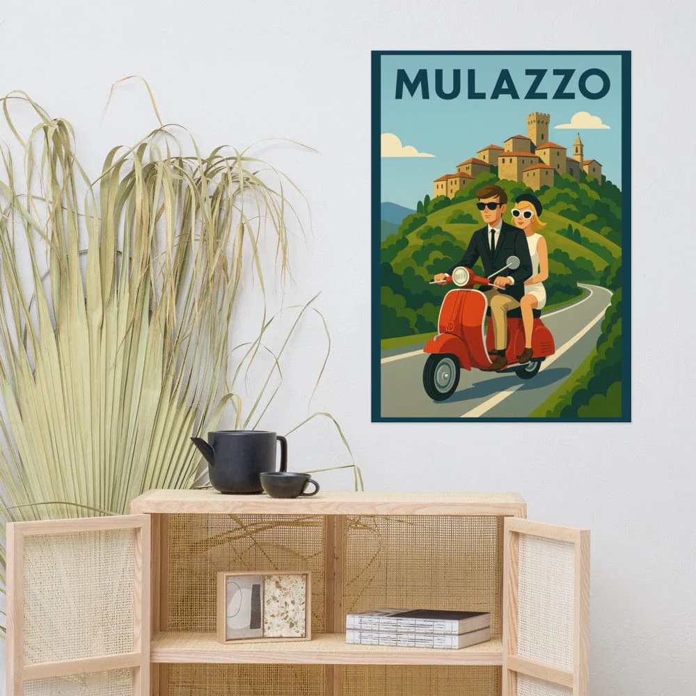 Vintage Travel Poster - Mulazzo, Italy - Couple on Vespa - Image 4